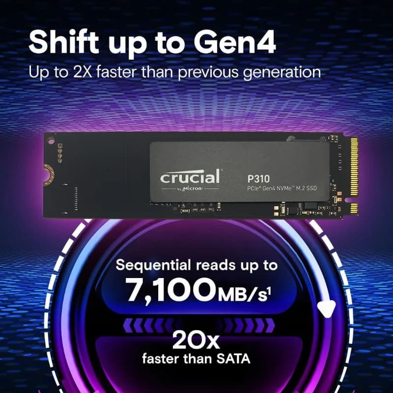 قرص Crucial P310 داخلي سعة 1 تيرا بايت/2 تيرا بايت M.2 2280 PCIe 4.0 NVMe SSD، 3D NAND، بسرعة قصوى 7100 ميجابايت/ثانية، لأجهزة الكمبيوتر المحمولة والمكتبية - 2