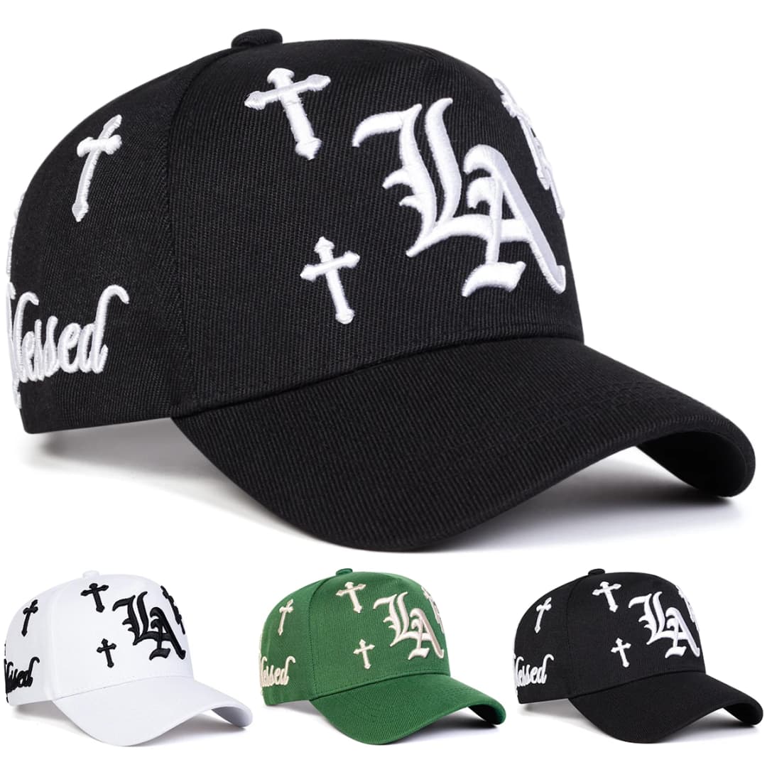 Unisex Gothic LA Cross Embroidery Baseball Caps Spring Autumn Outdoor Adjustable Casual Hats Sunscreen Hat Sports Cap