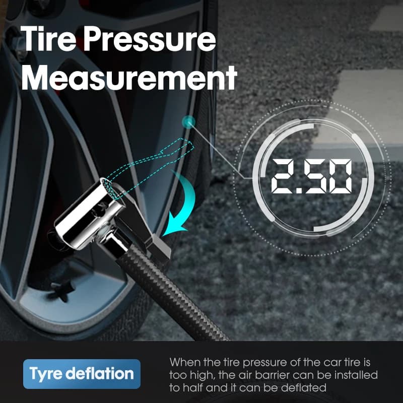 مضخة ضغط هواء محمولة للسيارات من CARSUN، مضخة نفخ إطارات رقمية مع مصباح LED، مضخة ضغط إطارات للسيارات والدراجات النارية - 5