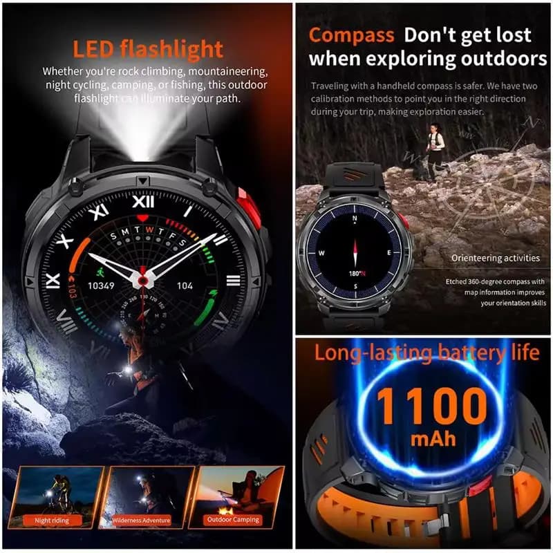 2026 New 1100mAh Ultra Durable Smart Watch Men Outdoor Military GPS Compass 10ATM Waterproof HD Bluetooth Call Sports Smartwatch - 4