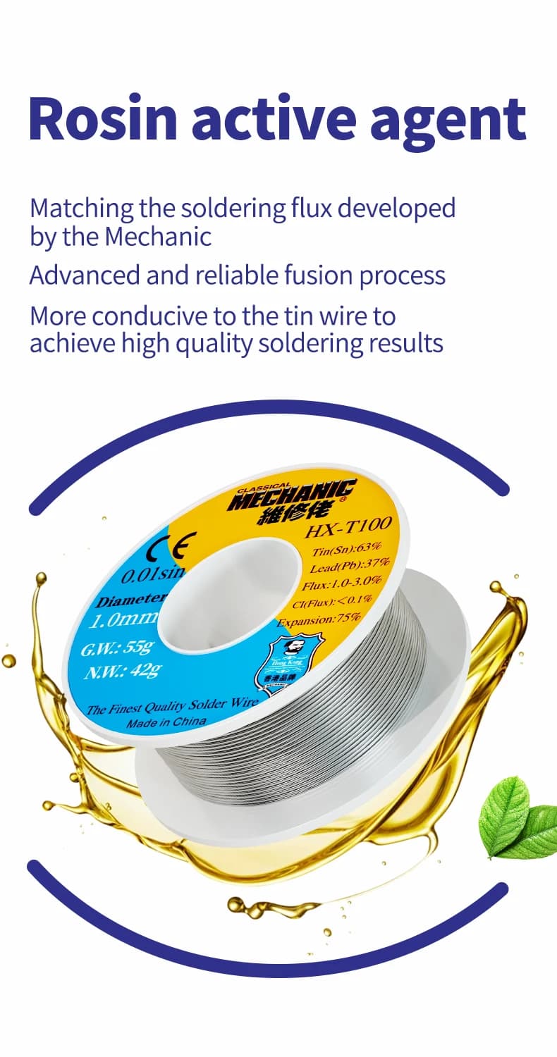 【MECHANIC】 HX-T100 55g Soldering Wire Mild Rosin Core 0.3mm 0.4mm 0.5mm 0.6mm 0.8mm 1mm 1.2mm For iPhone Samsung Repair Tool - 4