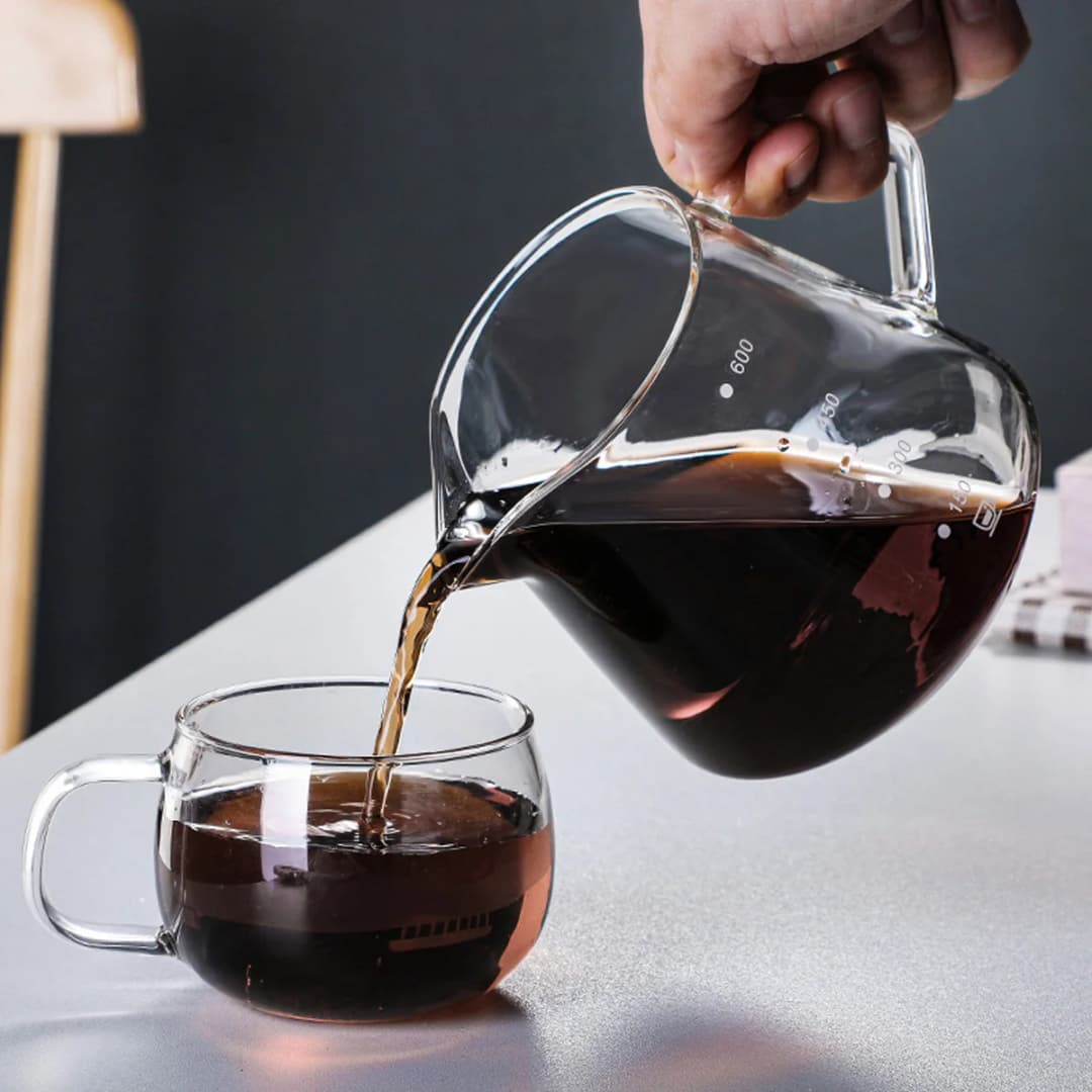 Glass Coffee Server with Handle For Pour Over Coffee & Tea - 300ml/600ml , Microwave Safe, Heatproof Thick Glass Body - 6
