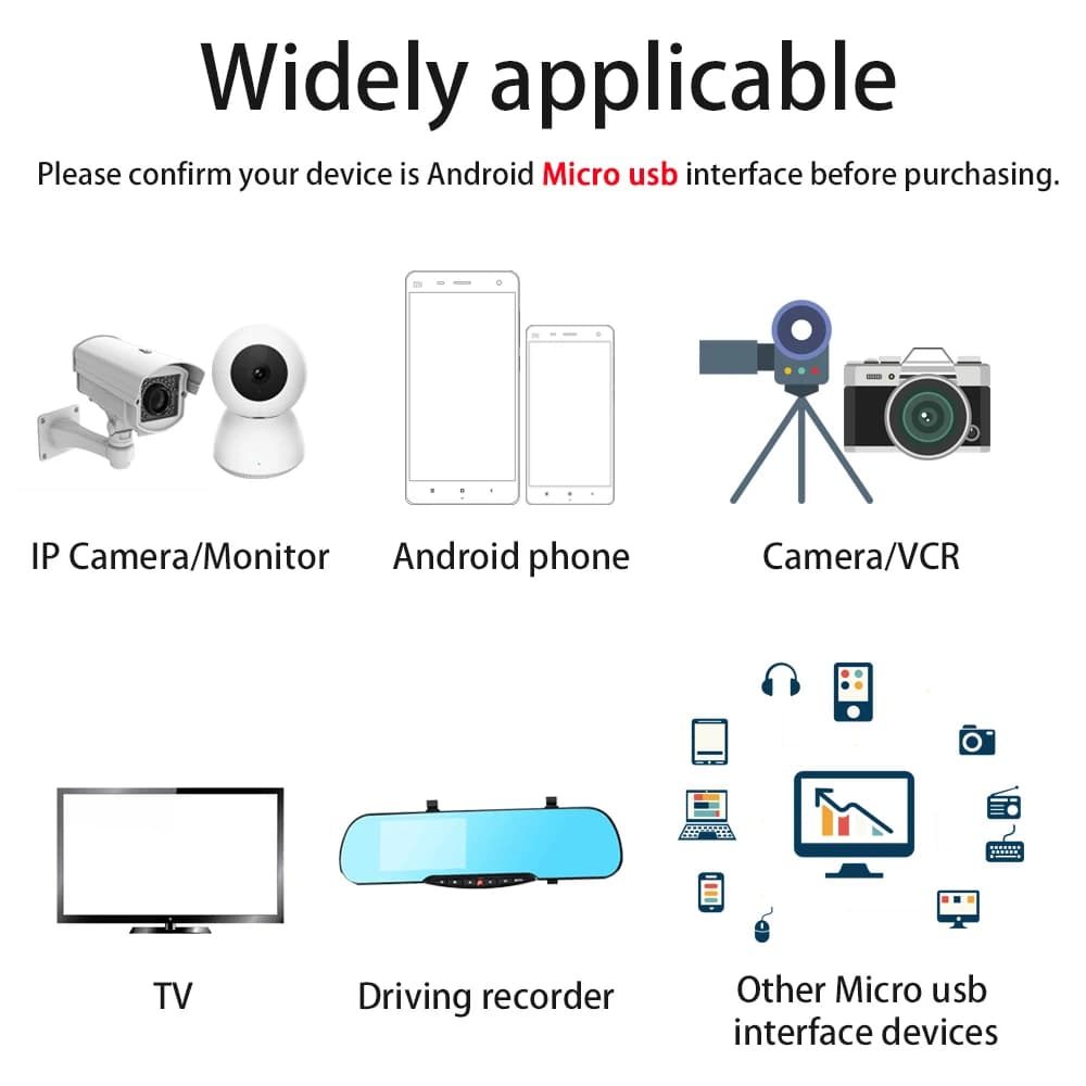 كابل شاحن مايكرو USB طويل 1M 2M 3M 5M 6M 7M 8M 10M كابل شحن للهواتف/كاميرات المراقبة/كاميرات IP/الشاشات - 6