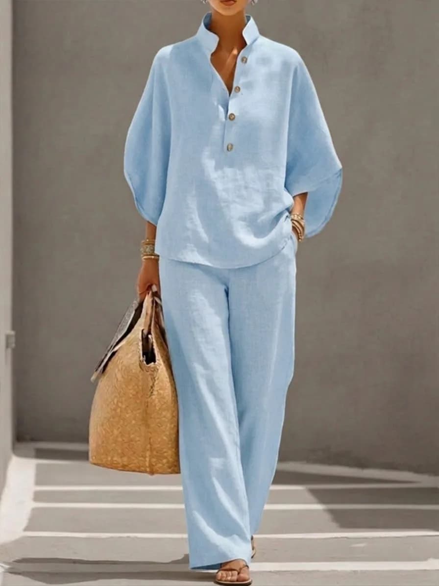 New women's shirt set button cardigan loose comfortable casual versatile women's set - 6