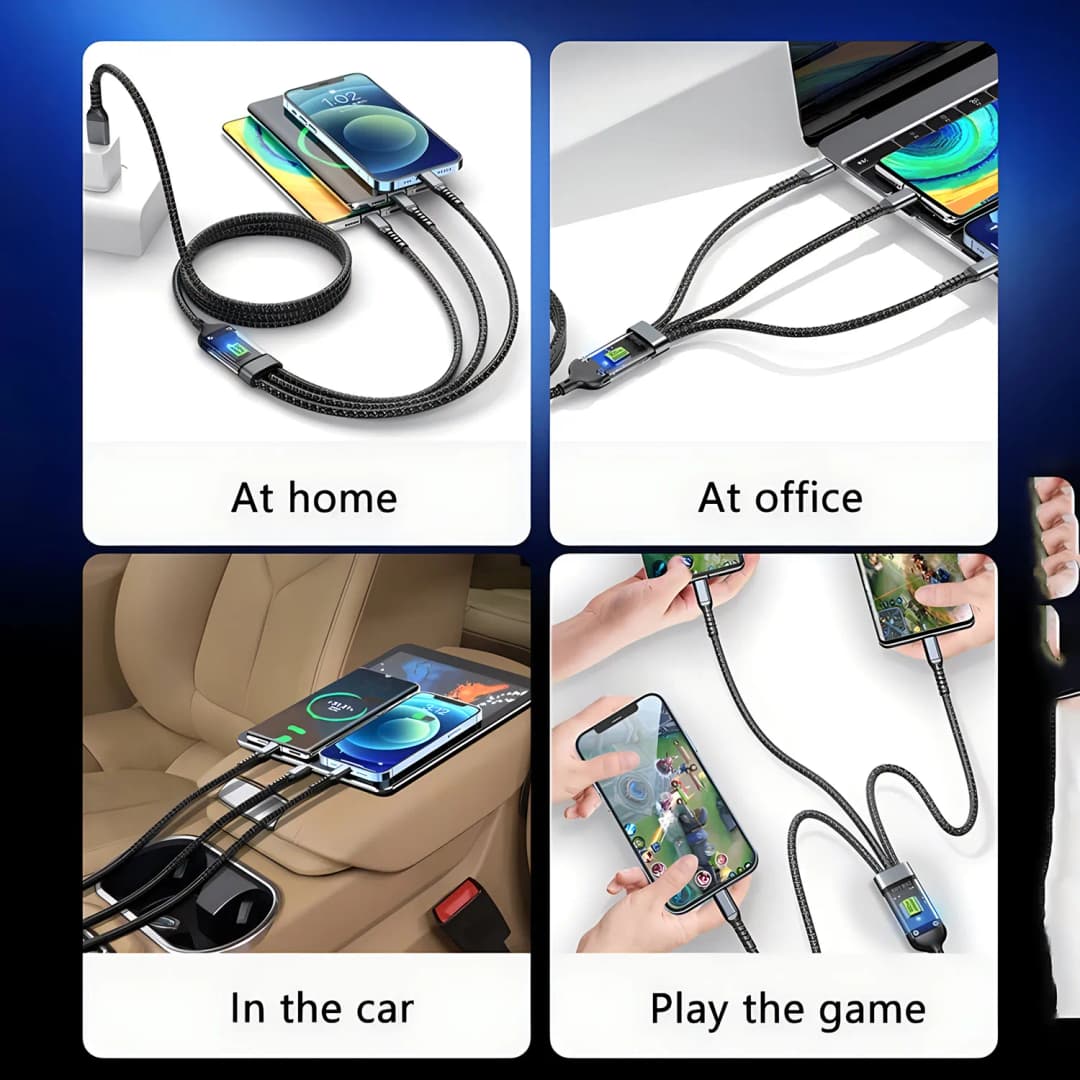 3-in-1 USB 100W 6A Fast Charger Cable Car USB To Type-C Micro LIGHTNING Cable For iPhone 16 15 14 13 Samsung Xiaomi Huawei - 3
