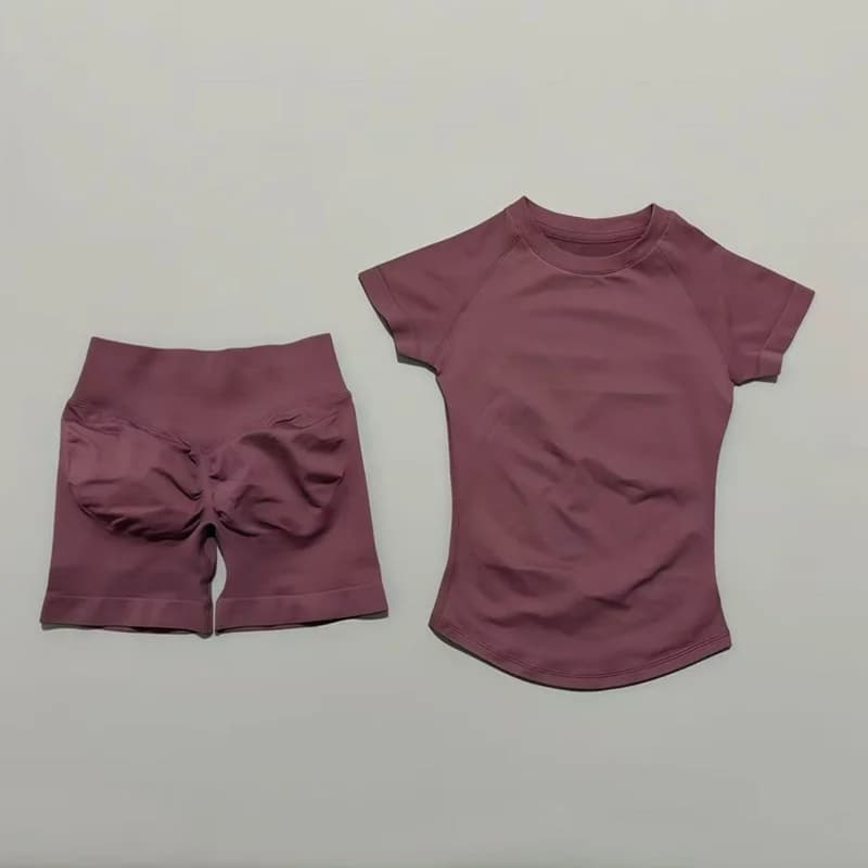 2 قطعة HISTELLO تأثير الصالة الرياضية مجموعات قصيرة الأكمام سلس اليوغا الملابس اللياقة البدنية مجموعة النساء تجريب الجري الرياضة طماق قصيرة دعوى - 3