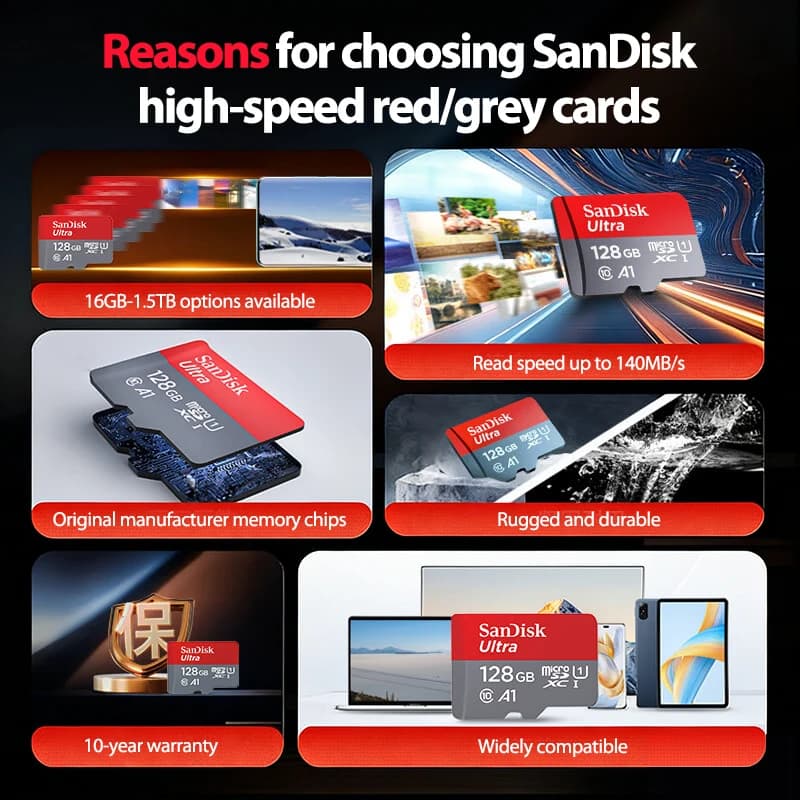Sandisk Ultra Micro SD 128GB 32GB U1 A1 Class 10 64GB 256GB Micro SD Card SD/TF Flash Card Memory Card 512G microSD For Phone PC - 3