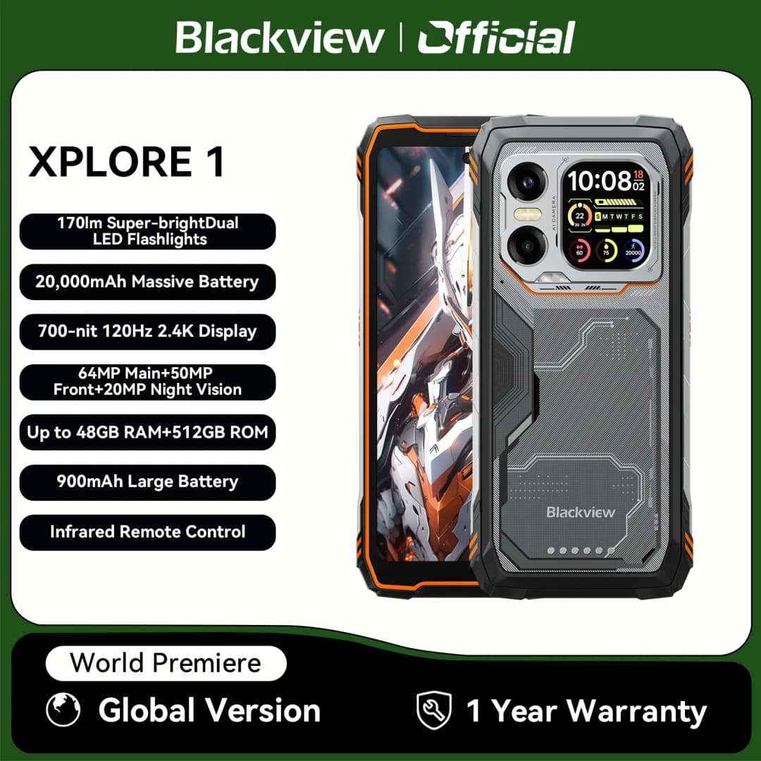 هاتف محمول خارجي Blackview XPLORE 1، هاتف ذكي متين مقاوم للماء 5G، أندرويد 15، شاشة 6.78 بوصة 2.4K، 16GB+512GB، بطارية 20000mAh