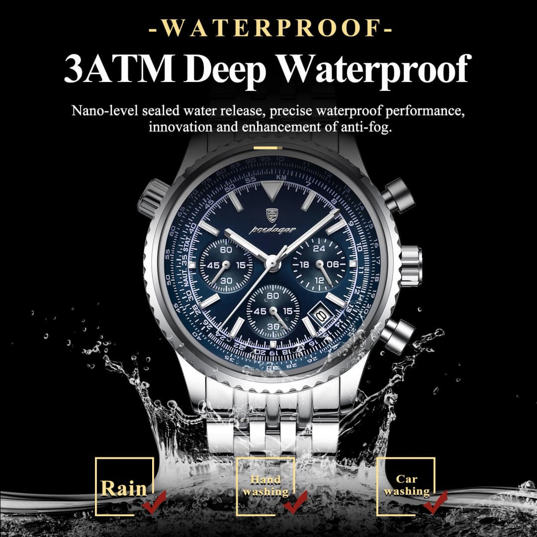 POEDAGAR Luxury Sport Man Watch Chronograph Date Waterproof Luminous Men's Quartz Watches Stainless Steel Fashion Men Wristwatch - 3