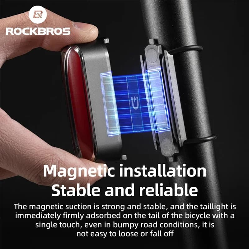 ROCKBROS إضاءة ذيل ذكية للدراجة مع خاصية البدء والإيقاف إضاءة ذيل مغناطيسية 7 أوضاع LED معدات ركوب ليلي للدراجة مستشعر فرامل ذكي - 2