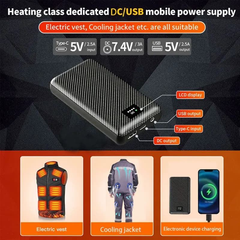 Powerbank 30000mAh Portable Heating Mobile Power Supply for Heating Vest Jacket Gloves Electric Heating Equipment DC Power Bank - 2