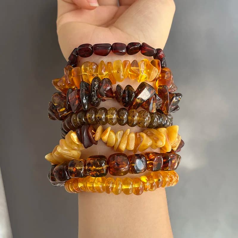 أساور كهرمان أصلية للجنسين خرز غير منتظم أصلي جديد أسود طبيعي أخضر طبي شفاء مجوهرات مصنع هدية فريدة من نوعها - 6