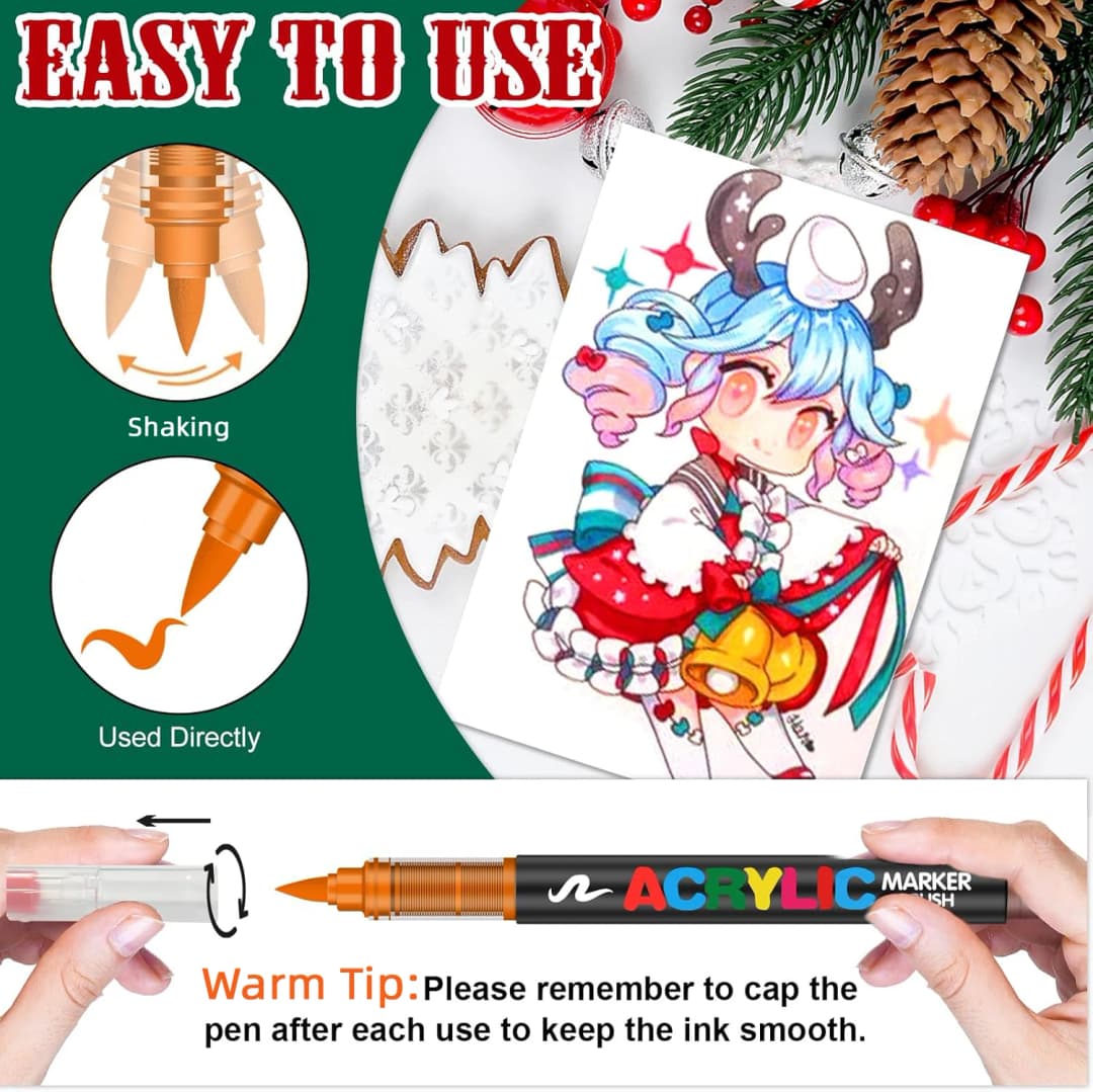 12-288 Colors Flexible Brush Acrylic Markers Set for Rock Wood Canvas Glass Stone DIY Crafts Painting Art Supplies - 4