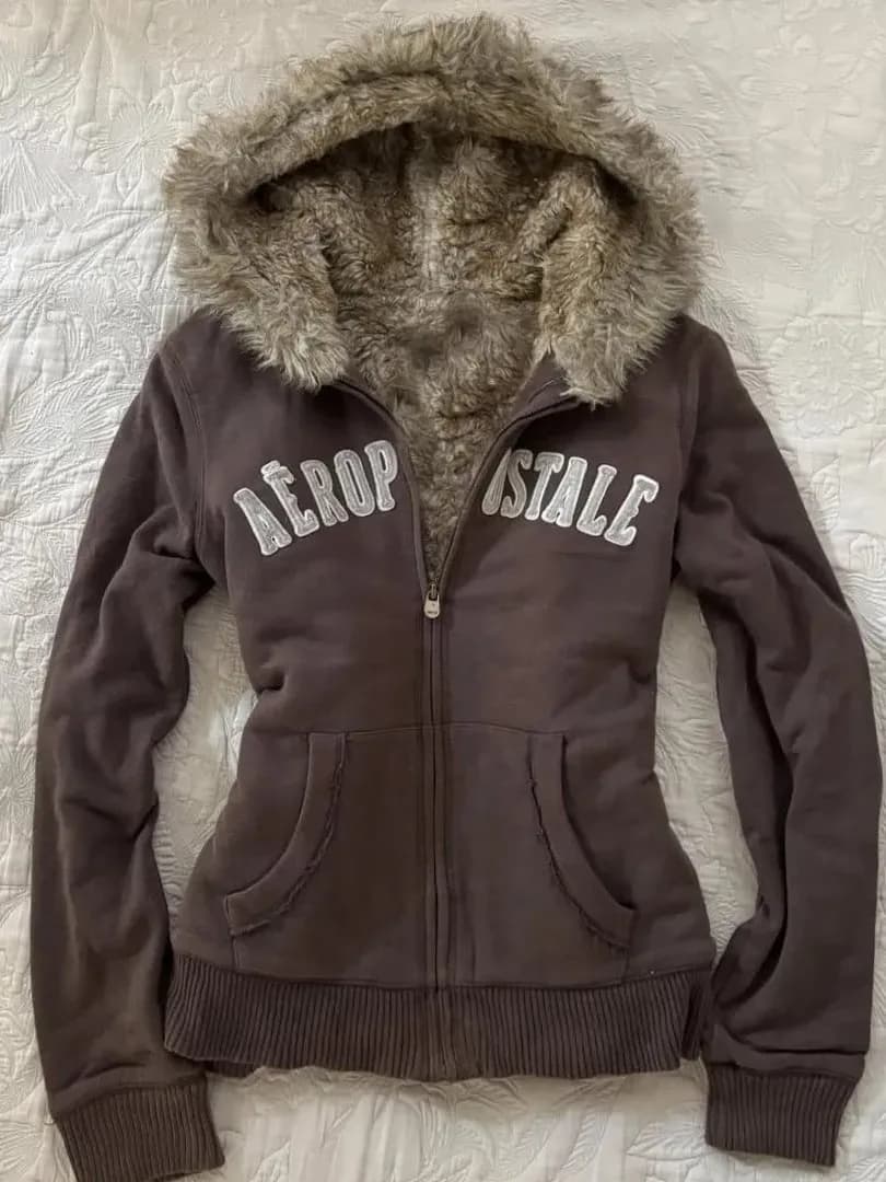 Vintage Warm Fleece Lined Hoodie Jacket School Campus Embroidery Women's Regular Fit Long Sleeve Zipper Coat Winter Outerwear