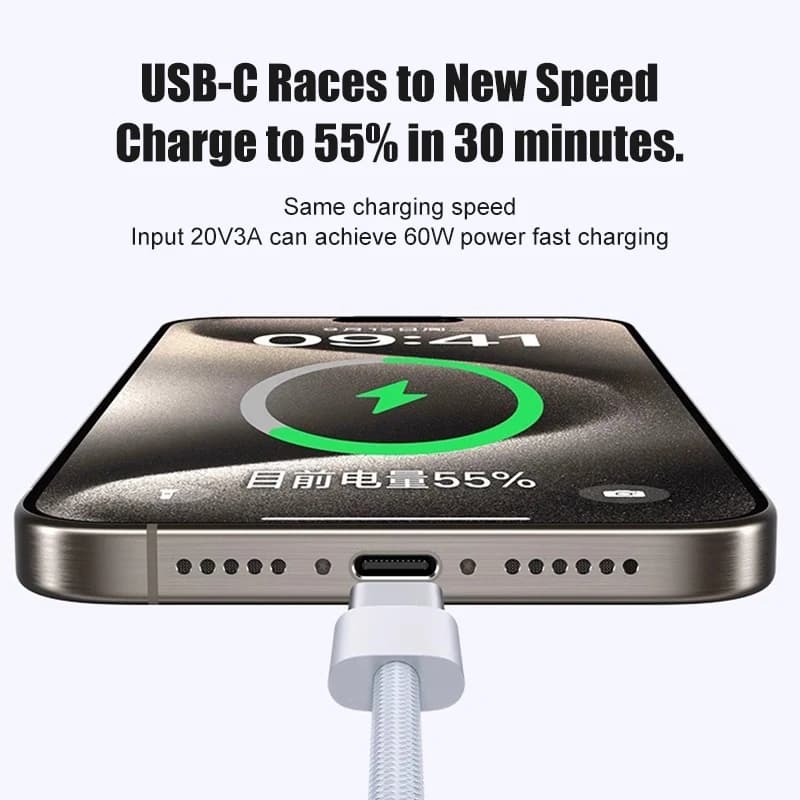 60W USB C Phone Cable For iPhone 16 15 17 Pro Max 17 Air Plus Fast Charging Type-C Charge Braided Cables USB to Type C Data Line - 5