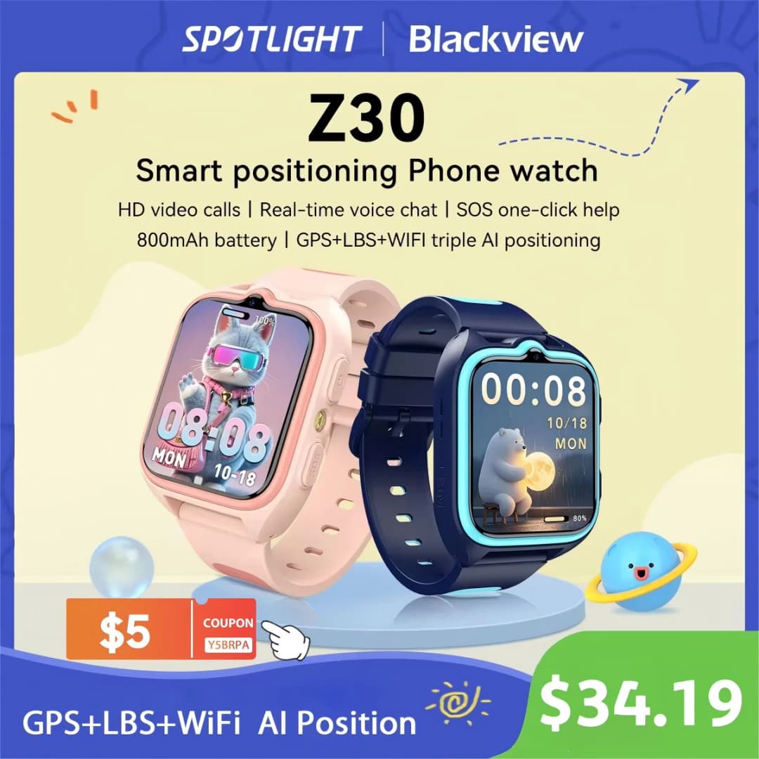 ساعة Blackview Z30 للأطفال الذكية، ساعة هاتف للأطفال، LBS+WiFi+GPS ثلاثية AI لتحديد المواقع، مكالمة فيديو 4G، ساعة ذكية لساعة الهاتف