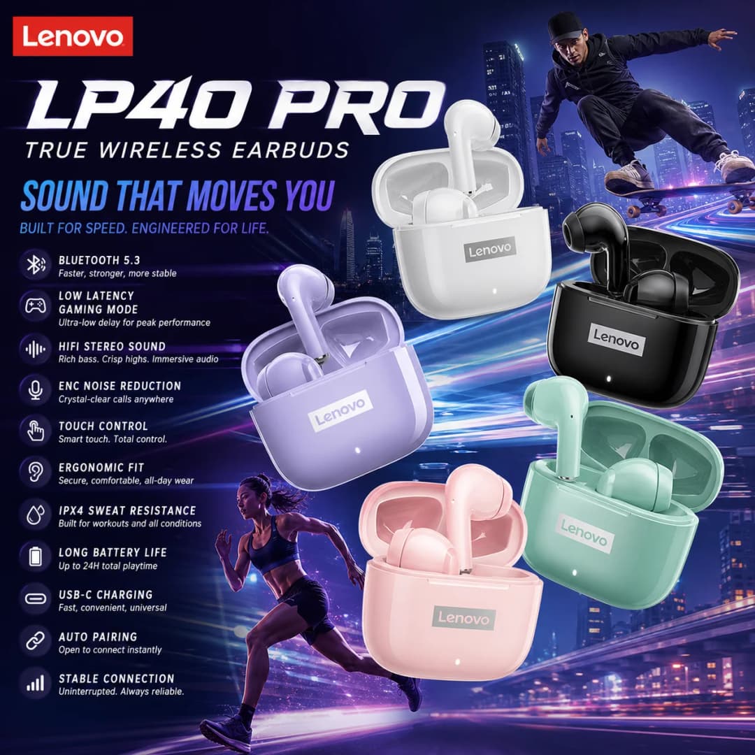 NEW Lenovo LP40 Pro TWS Bluetooth 5.3 Quick Connect Earphones  Ergonomic  Design  Headphones Powerful Transmission Speed Headset - 4