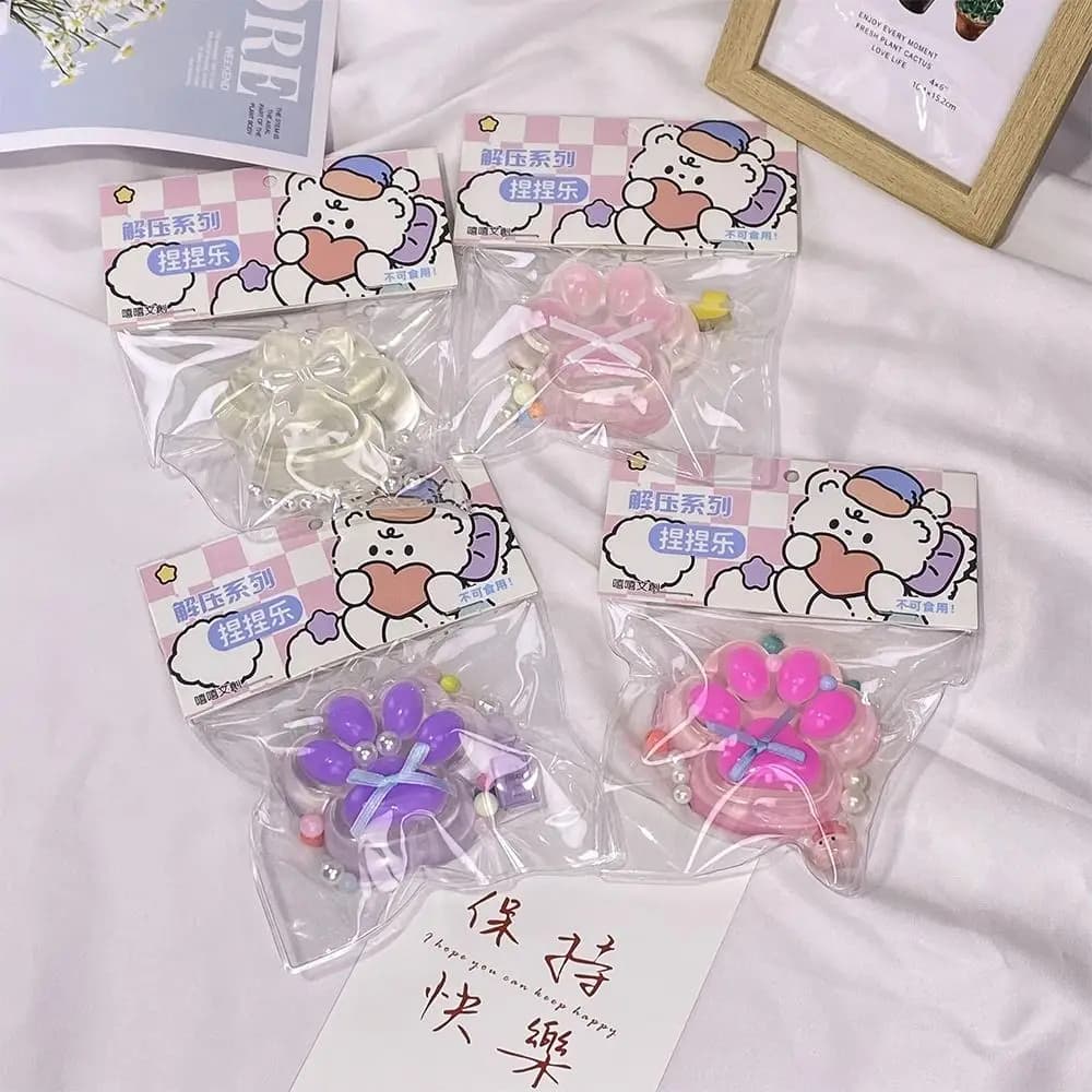 Taba Squishy Bow Cat Paw Fidget Toys Cute Pink Cat Foot Slow Rebound Toy Wet Soft Antistress Pinch Decompression Sensory Toy