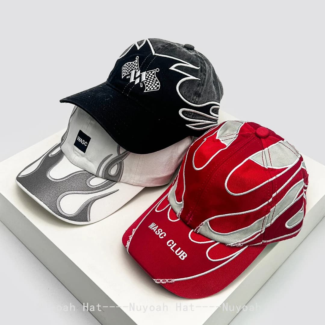 New Unisex Hip Hop Letter Flame Flag Baseball Hats Sunshade Personal Versatile Color Block Peaked Caps Niche Fashion Retro ins