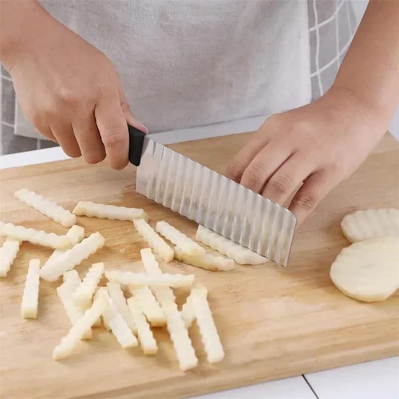 Stainless Steel Potato Chip Long Slicer Dough Vegetable Fruit Crinkle Wavy Slicer Knife Potato Cutter Chopper French Fry Maker - 3