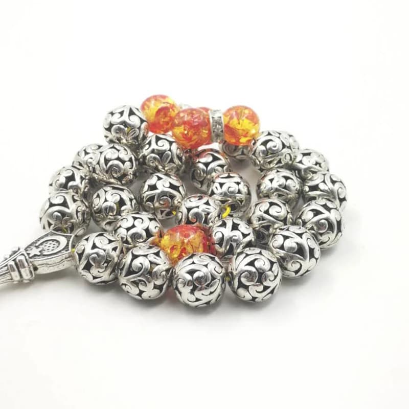 حبات التسبيح المعدنية مع الراتنج الأحمر ، سوار عربي ، هدية إسلامية ، هدية العيد - 3