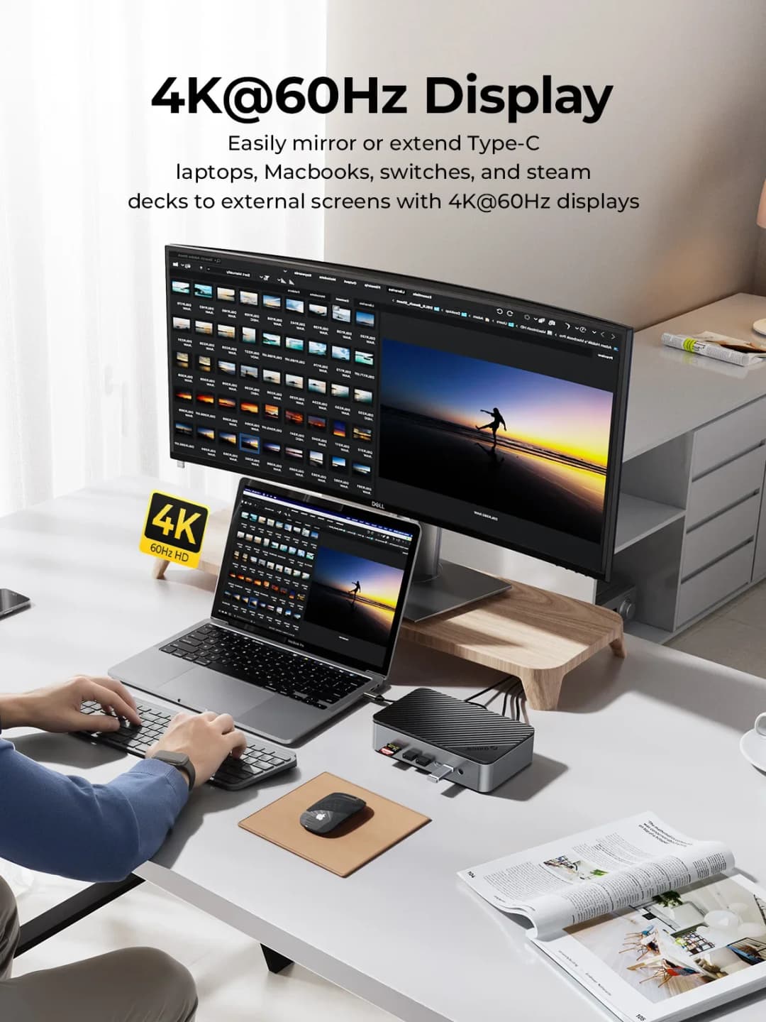 ORICO Docking Station Deck with Dual M.2 NVME SSD Case 3.5 Hard Drive Enclosure Steam Dock 10 in 1 HDMI 4K60Hz PD100W Ethernet - 5