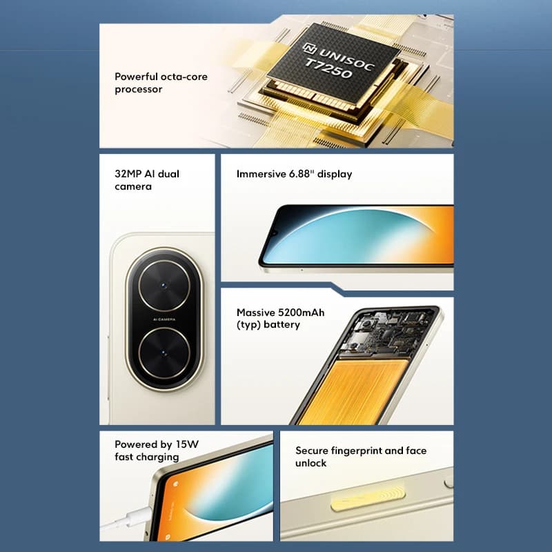 هاتف POCO C71 نسخة عالمية معالج UNISOC T7250 شاشة غامرة 6.88 بوصة كاميرا مزدوجة 32 ميجابكسل AI شحن 15 واط بطارية 5200 مللي أمبير - 2