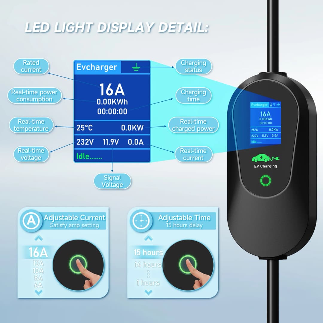 شاحن سيارات كهربائية محمول AFYEEV بقوة 3600 واط من النوع 2 IEC62196-2 ونوع 1 SAE J1772 مع قابس EU وتحكم عبر تطبيق WiFi وBluetooth - 3