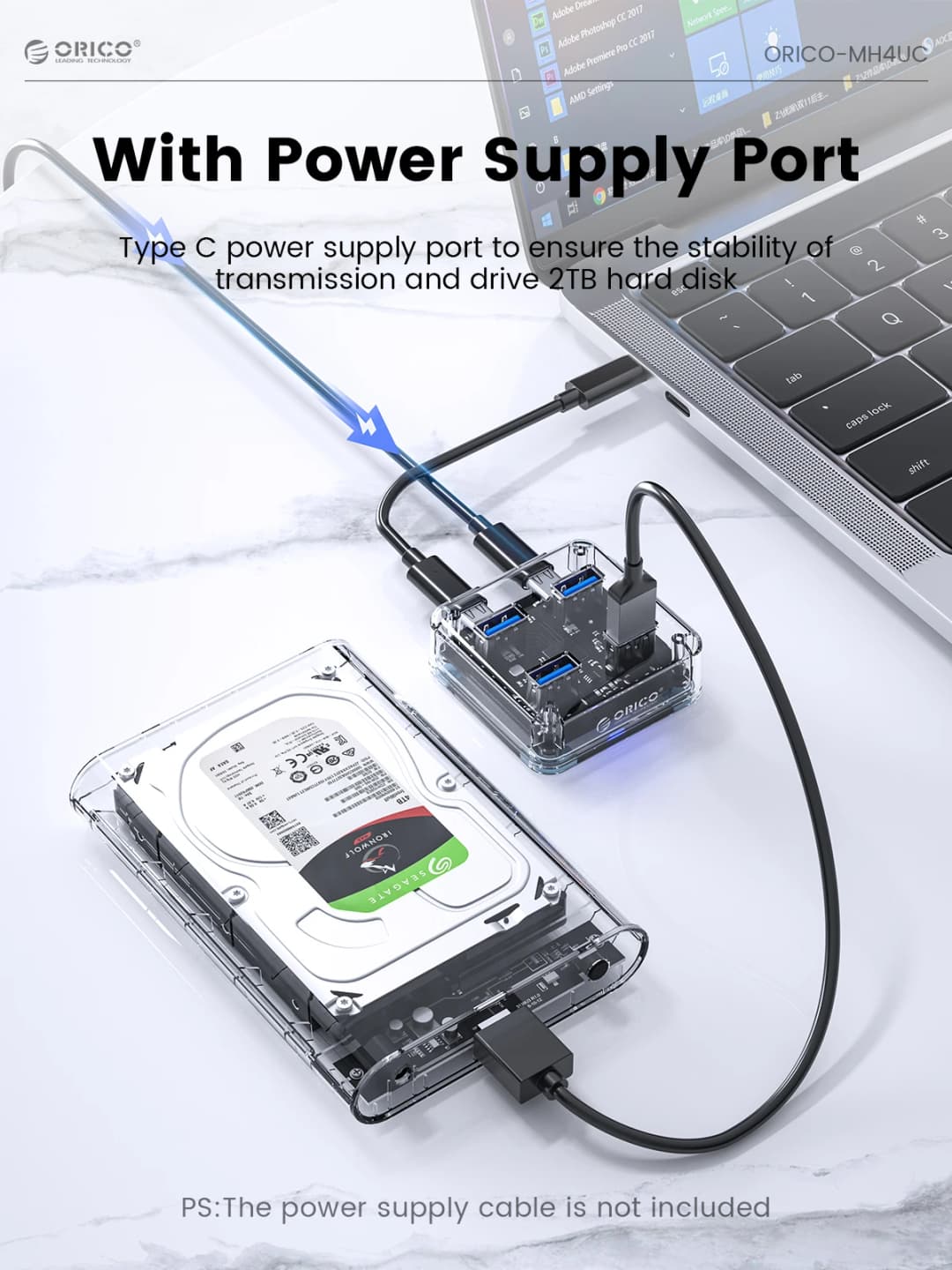 ORICO Transparent Usb C Hub 4 Port Expansion With Power Supply Interface Usb 3.2 Protocol High Speed Transmission OTG Dapter - 4