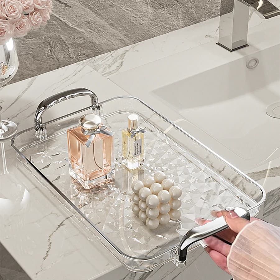 Clear Plastic Storage Tray Large Capacity Dessert Fruit Tray Plate Double Handle Jewelry Decorative Tray Home Kitchen Organizer - 6