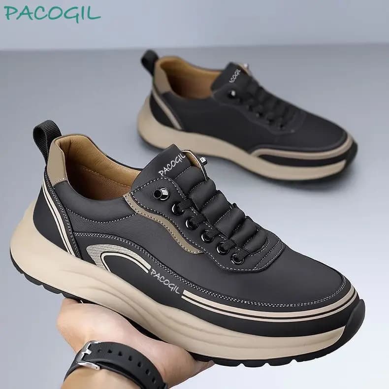 أحذية رياضية رجالية ربيع وصيف 2025، انزلاق سهل، نعل سميك، قابلة للتنفس، نعل ناعم، مقدمة دائرية، جلد - 3