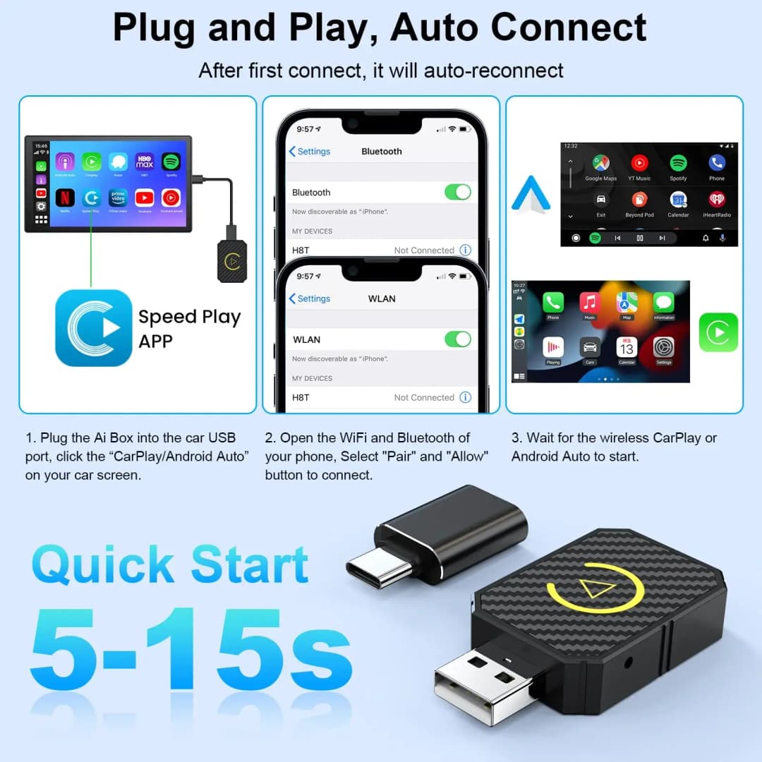 2 in 1 NEW Wireless CarPlay Android Auto Adapter USB Dongle Smart Mini Box Bluetooth Wifi Plug And Play for OEM Car Stereo - 5