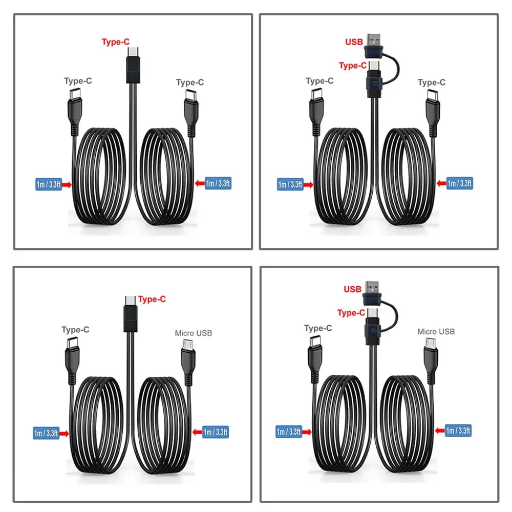 كابل USB C مزدوج، كابل شحن USB C إلى النوع C، كابل شحن USB متعدد 2 في 1 سلك USB C، كابل شاحن USB-C - 4