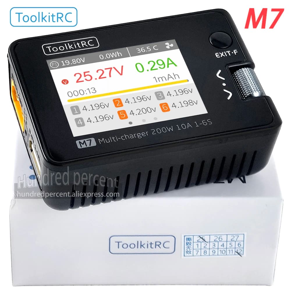 ToolkitRC M7 Charger Intelligent Discharge Lithium Battery 1S 2S 3S-6S Server ESC Receiver Detection IPS Model Toy Accessories