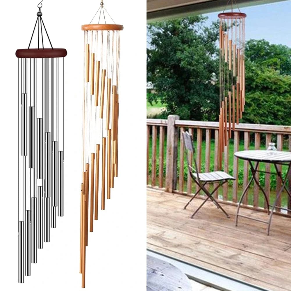 1piece 12 Tubes Aluminum Alloy Wind Chimes with Hook Gold/silver Bells for Outside Home Wedding Party Memorial Decoration Gifts - 2