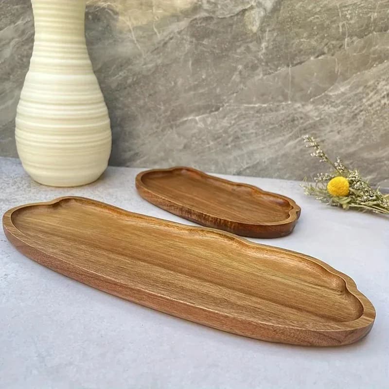 Japanese-Style Wooden Food Serving Tray for Coffee Fruit Desserts Candies Bread Snacks Cakes - Traditional Design Tableware