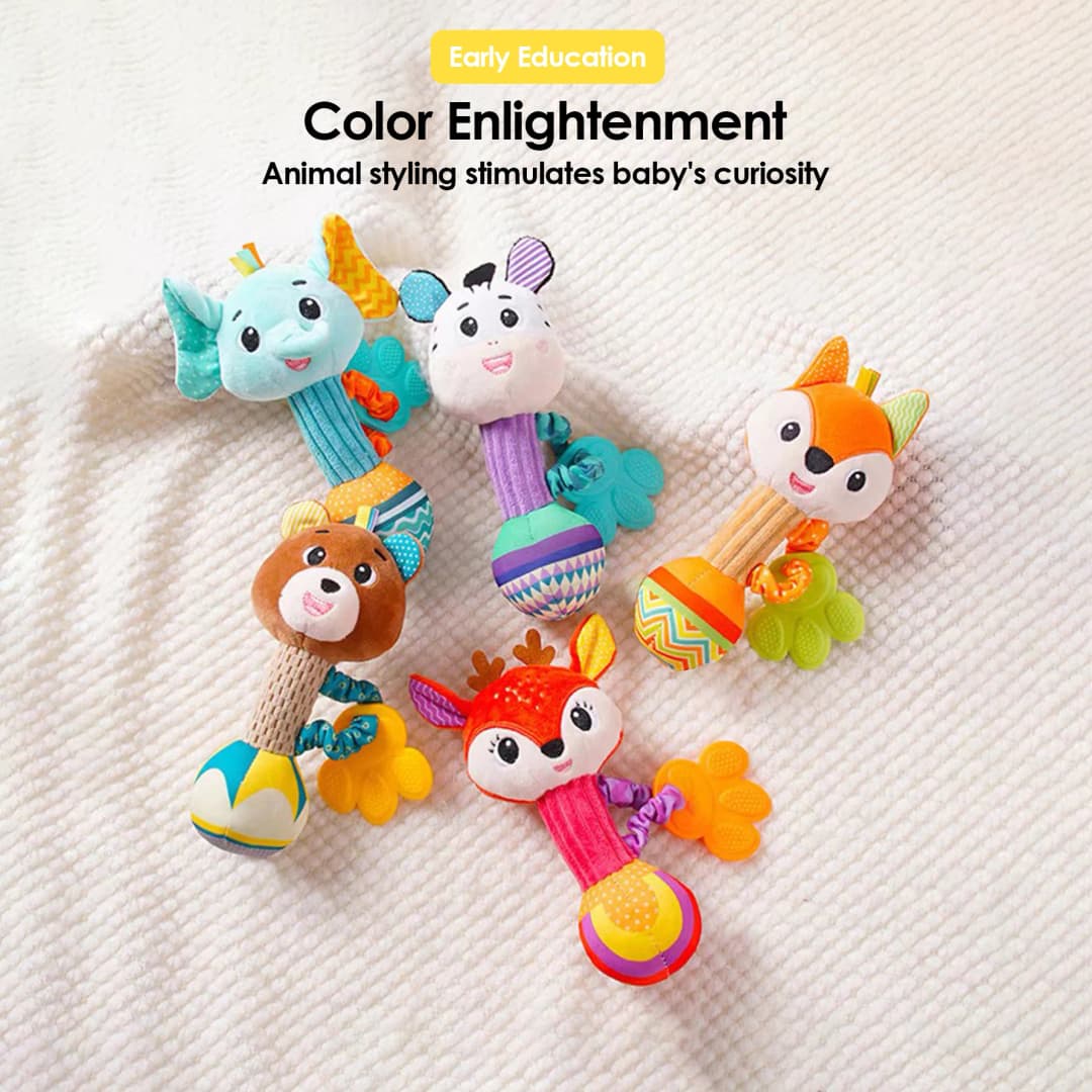 1pcs 0-6 months Dental Gum Hand Grip Plush Doll Can Bite Practice Grasping Parent Baby Interactive Puzzle Rattle Soothing Toy - 2