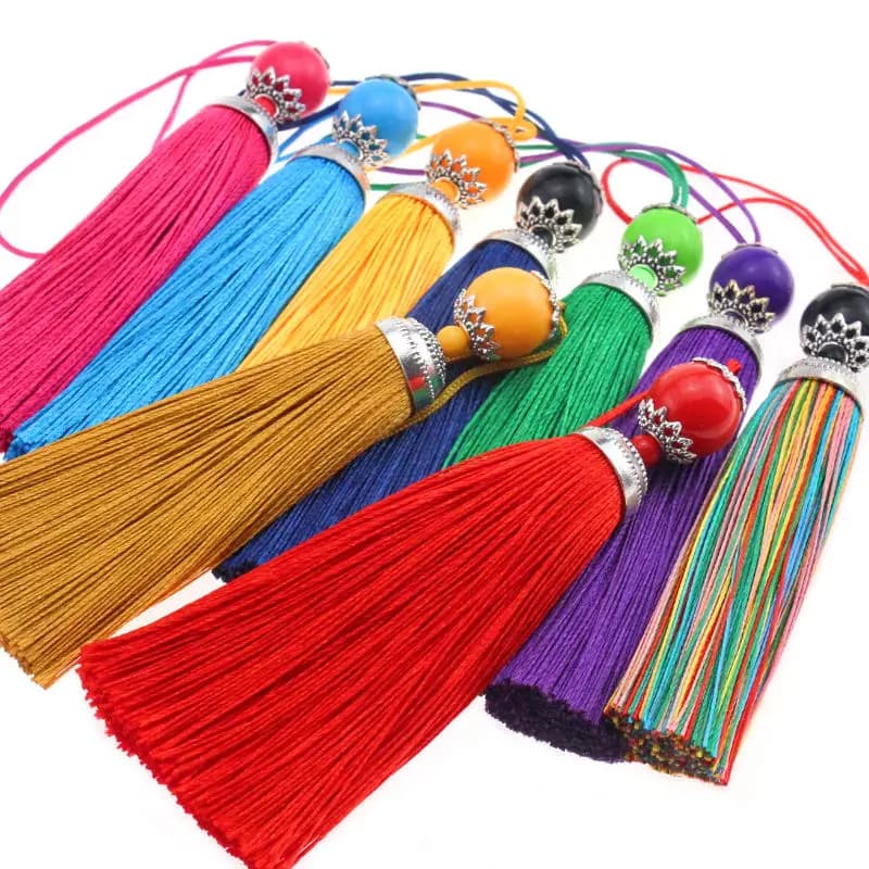 2Pcs Silk Tassel Fringe Brush Hanging Rope Beads Tassel Fringe Trim Pendant 9.8cm For Curtains Embellish Jewelry DIY Home Decor