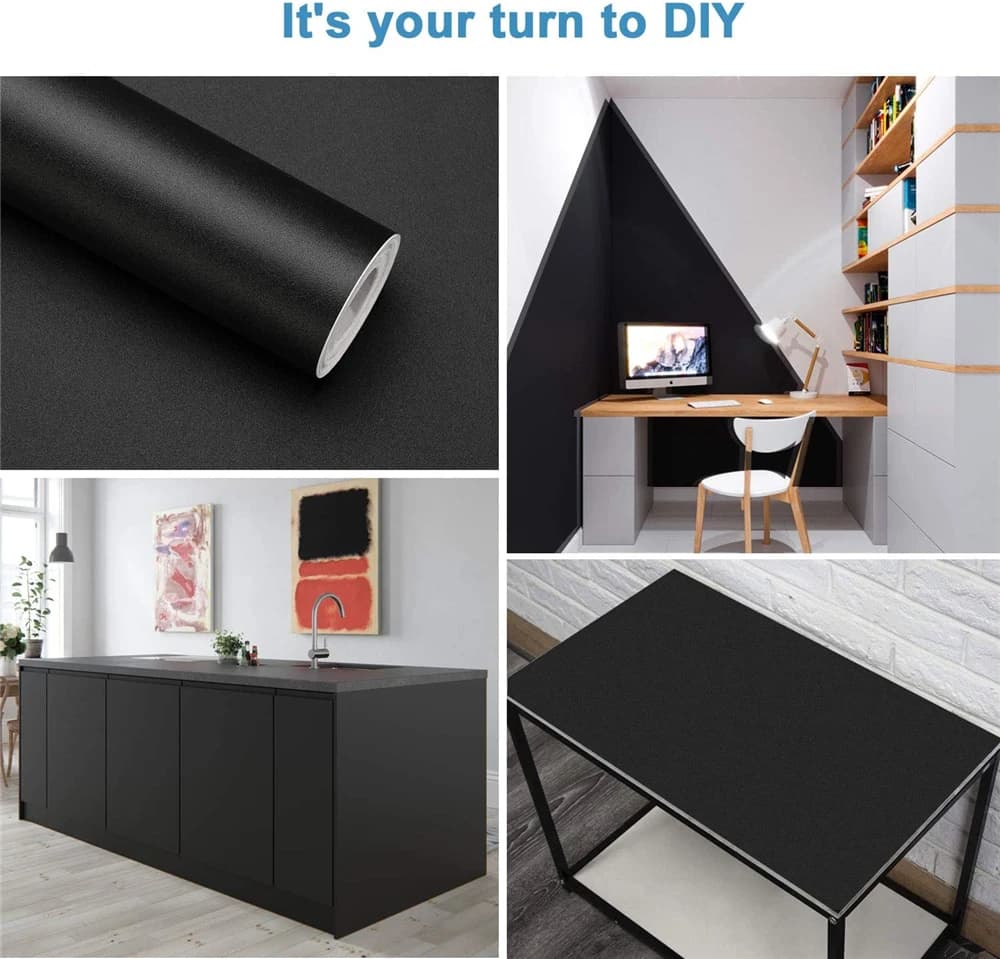 ورق جدران مطفأ بعرض 55 سم ملصقات فينيل سوداء مقاومة للماء ذاتية اللصق للأثاث والجدران ورق اتصال لغرفة المعيشة ديكور المنزل - 5