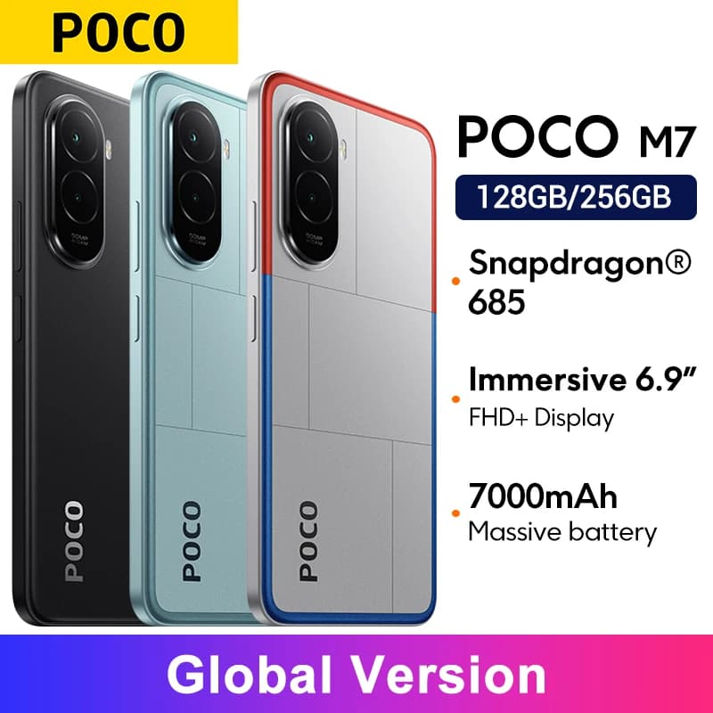 POCO M7 Global Version Smartphone 6.9" 144Hz FHD+ DotDisplay 50MP Camera 7000mAh Battery 33W Fast ChargingNFC Snapdragon® 685
