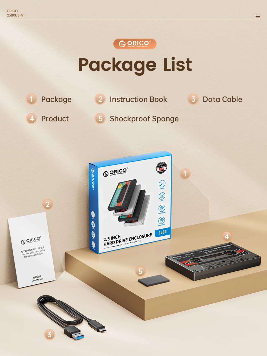 حافظة أقراص صلبة خارجية ORICO 2.5 بوصة من SATA إلى USB3.0 بسرعة 5Gbps / 6Gbps مع ملصق DIY - 6