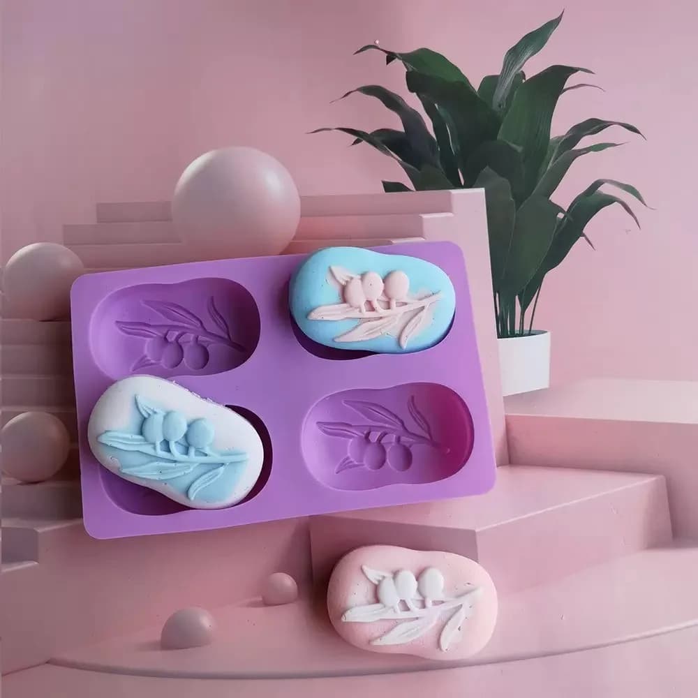 قالب صابون سيليكون على شكل شجرة زيتون بيضاوي 4 تجاويف، عدة صنع صابون يدوي، قالب شمع وكيك، مستلزمات حرف يدوية وديكور منزلي - 4