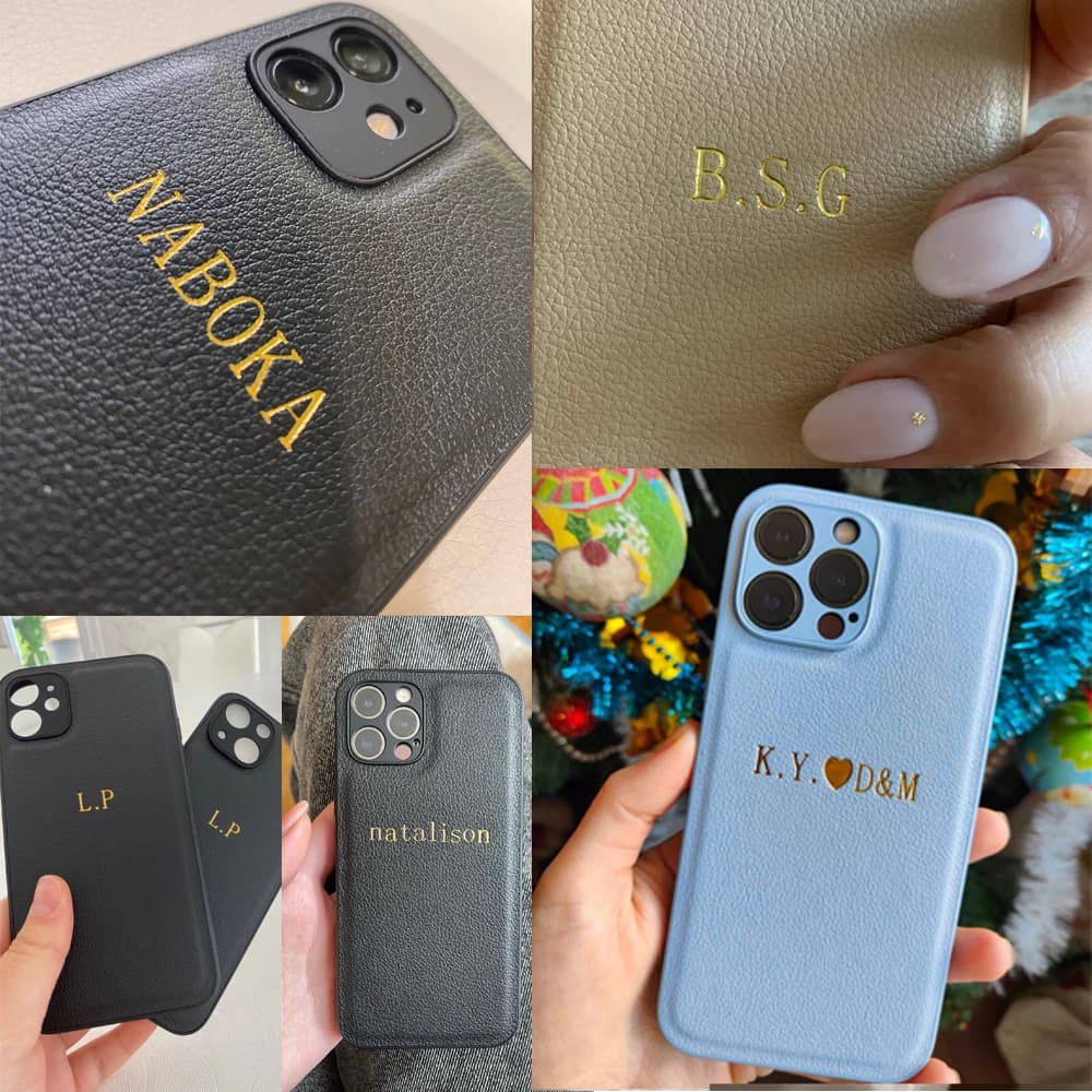 Personalised Customized Name Case For iPhone 17 16 15 14 13 12 11 Pro Max Initials Letters Leather Cover 13 15 16 17 Air Pro Max - 2