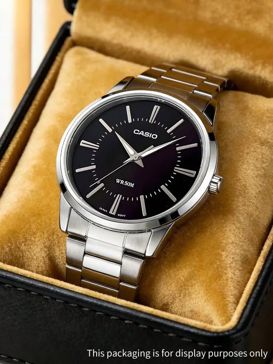 CASIO Men's Minimalist Analog Watch Stainless Steel Band Black Dial Quartz Watch Business Casual Timeless for Office Daily Gift - 5
