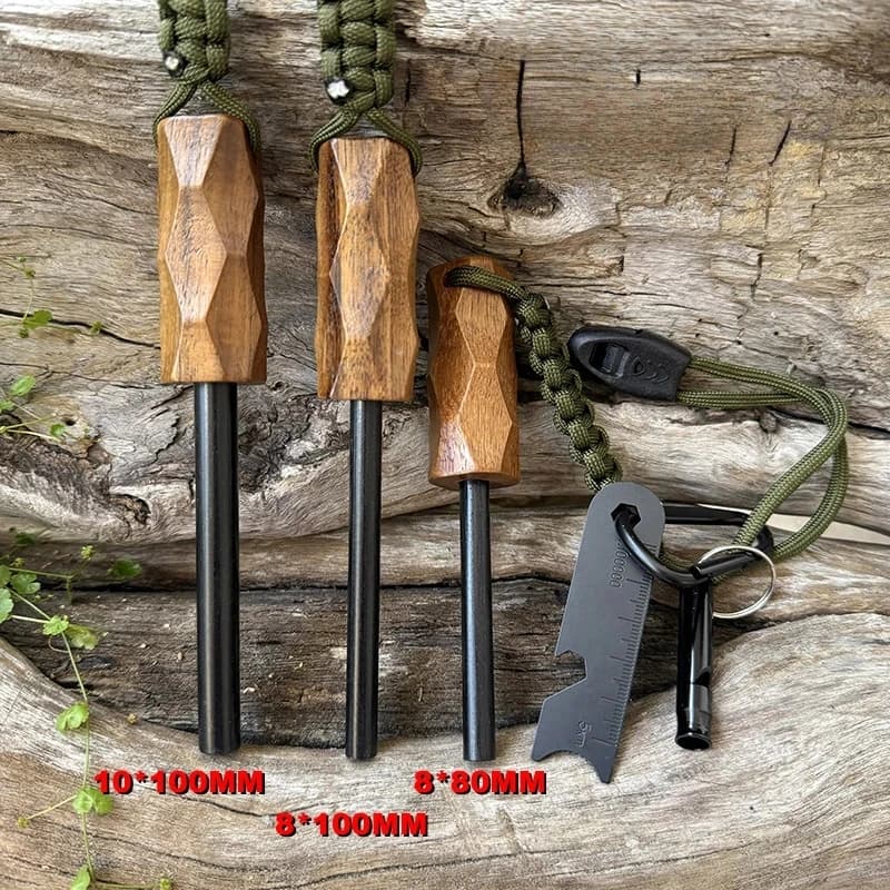 مجموعة إشعال نار بمقبض خشبي صلب، قضيب مغنيسيوم، أداة تخييم وبقاء في البرية - 2