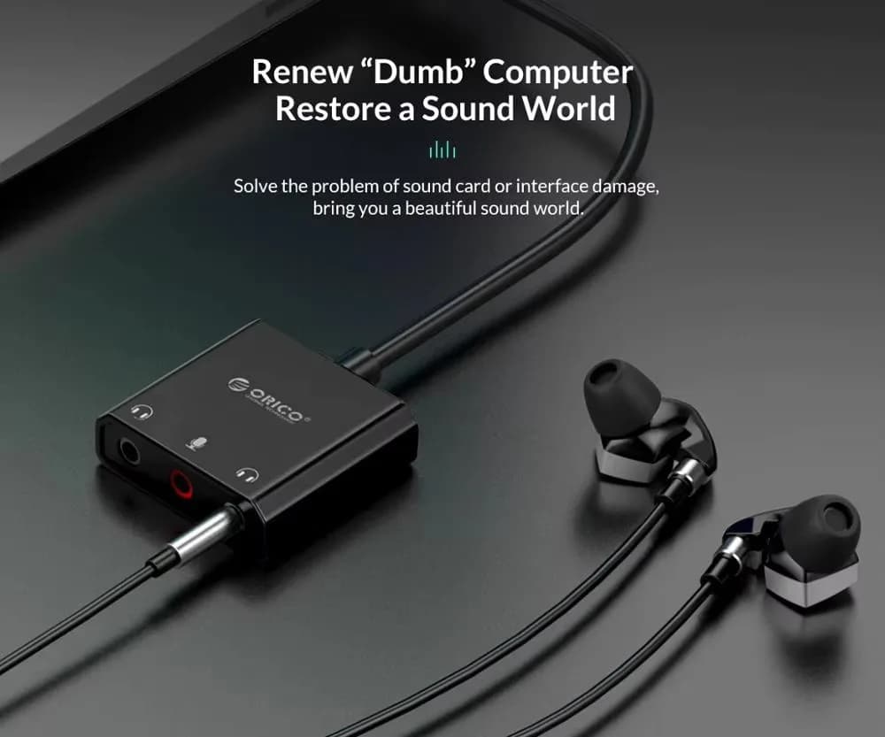 بطاقة صوت ORICO واجهة USB خارجية 3.5 مم ميكروفون ستيريو ضبط مستوى الصوت محول محرك مجاني لسماعات الكمبيوتر المحمول PS4 - 5