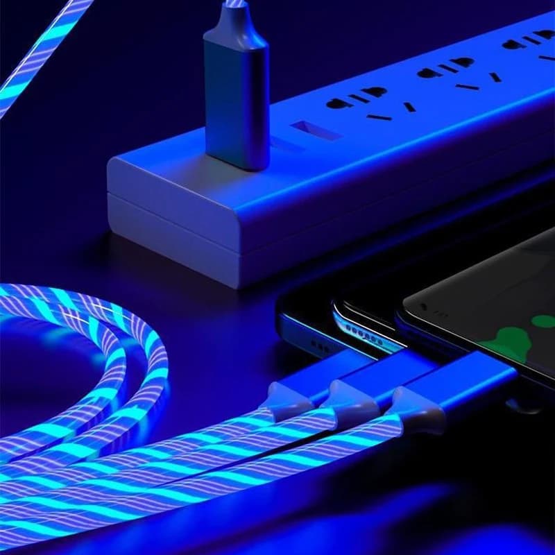 Glowing LED 3 IN 1 Cable For Samsung Xiaomi iPhone Flowing Streamer Light Fast Charger USB C Cord Luminous Type C Cable - 3