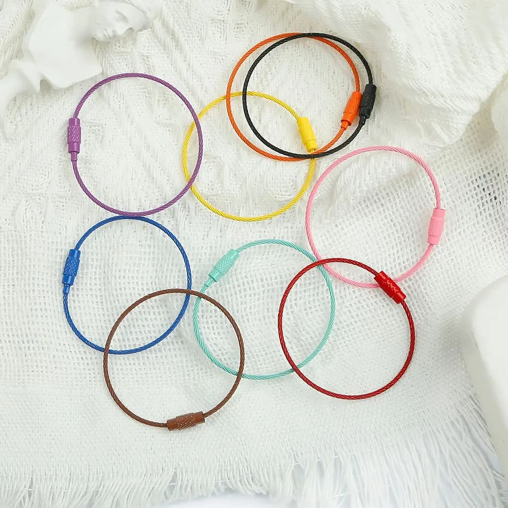 2/10pcs 50cm Colorful Stainless Steel Wire Keychain Cable Loop Screw Lock Rope Key Holder Keyring Key Chain Rings Outdoor Tools - 5