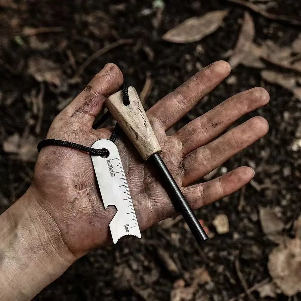 New Wilderness Survival Portable Flint Kit - Magnesium Fire Starter Stick with Wooden Handle for Camping Outdoor Equipment Tool - 4