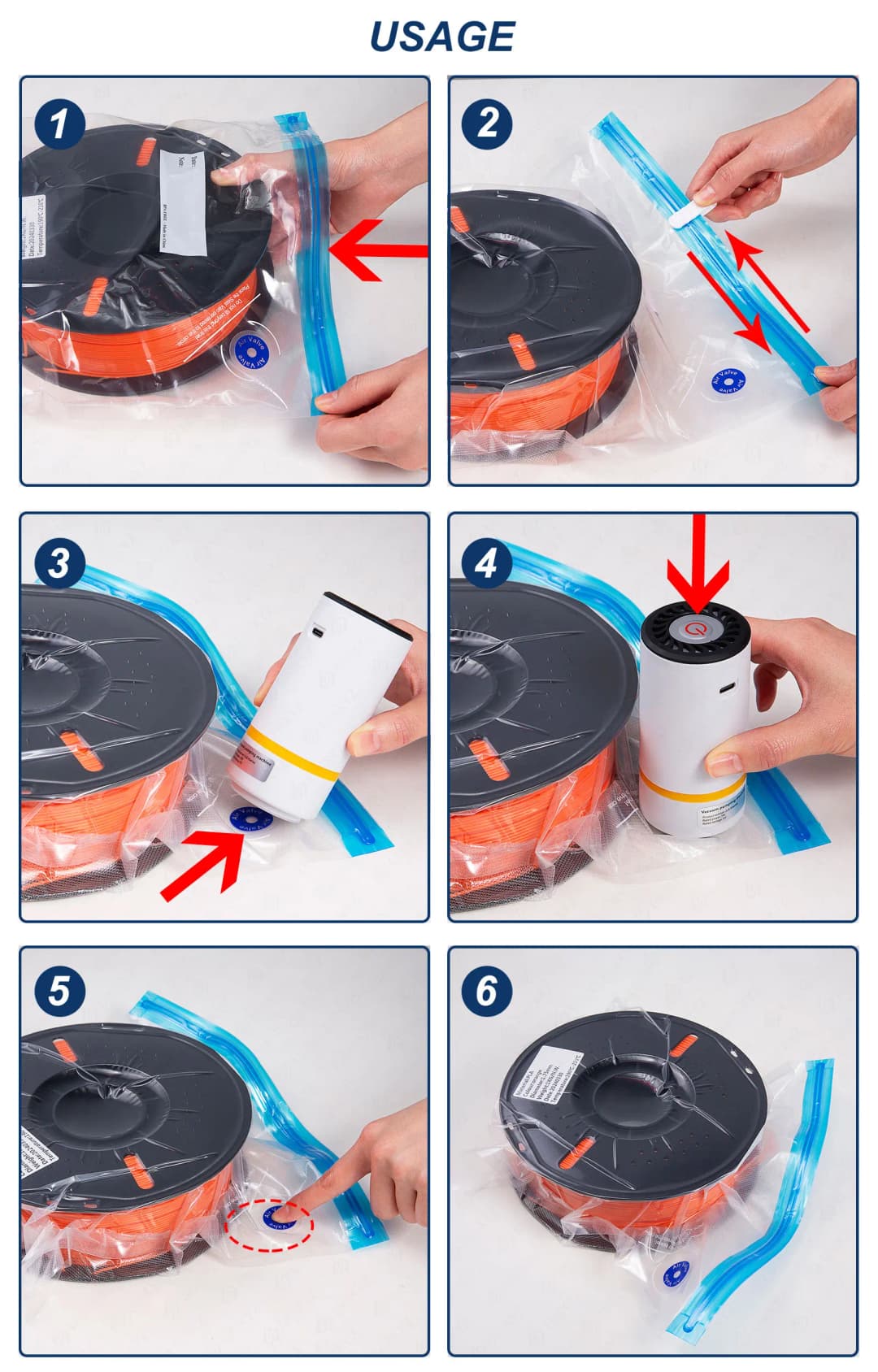 أكياس تخزين مفرغة الهواء لخيوط طابعة ثلاثية الأبعاد PLA ABS TPU PETG سعة 1 كجم للحفاظ على جفاف المواد وتجنب الرطوبة وحفظ الخيوط بأمان - 2